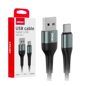 USB-A - USB-C 3A laadimiskaabel 200cm