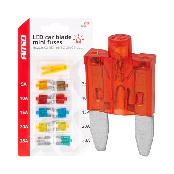 Mini kaitsmete komplekt, 10 osa, led märgutuli, näpitsad - Pilt 5
